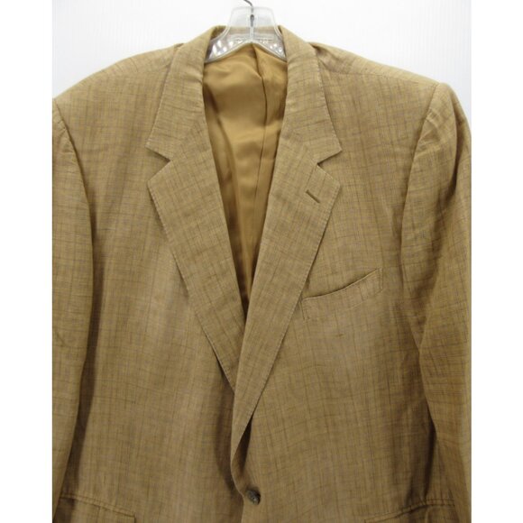 VINTAGE Ermenegildo Zegna Sport Coat Men 50 Tan Blazer Linen Jacket Plaid* - Picture 2 of 16